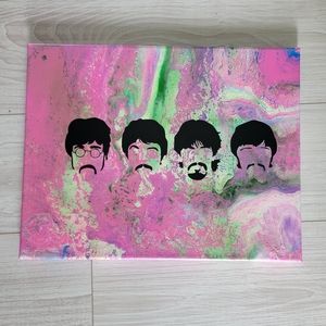 Original Art Acrylic Pour Paint with The Beatles Vinyl Decal.